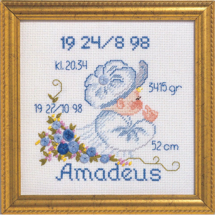 Permin Broderikit Aida Fødselstavle Amadeus 19x19cm thumbnail