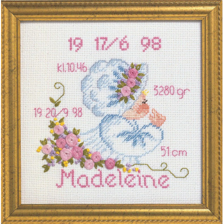 Permin Broderikit Aida Fødselstavle Madeleine 19x19cm