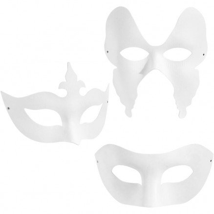 Masker, harlekin, H: 10-20 cm, B: 18-20 cm, hvid, 12stk. thumbnail