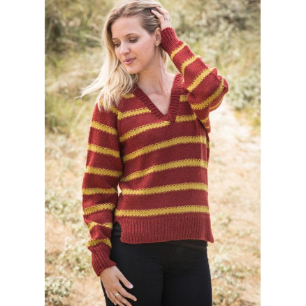 Mayflower Sweater med striber og V-hals - Sweater Strikkeopskrift str. thumbnail