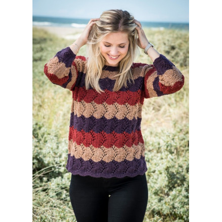 Mayflower Sweater med striber og hulmønster - Sweater Strikkeopskrift