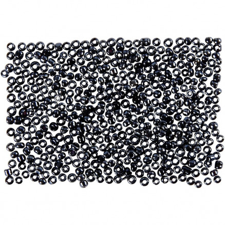 Rocaiperler, mørk grå, diam. 1,7 mm, str. 15/0 , hulstr. 0,5-0,8 mm, 5