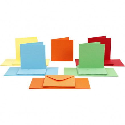 Kort og kuverter, kort str. 15x15 cm, kuvert str. 16x16 cm, ass. farve thumbnail