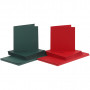 Kort og kuverter, grøn, rød, kort str. 15x15 cm, kuvert str. 16x16 cm, 110+230 g, 50 sæt/ 1 pk.