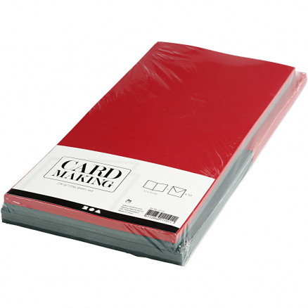 Kort og kuverter, kort str. 15x15 cm, kuvert str. 16x16 cm, grøn, rød, thumbnail