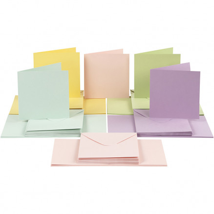 Kort og kuverter, pastelfarver, kort str. 15x15 kuvert str. 16x16 cm, 110+220 g, 50 sæt/ pk. - Rito.dk