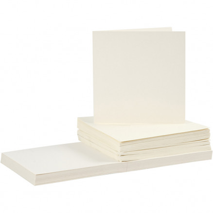 Kort og kuverter, kort str. 15x15 cm, kuvert str. 16x16 cm, råhvid, 50 thumbnail