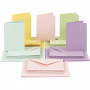 Kort og kuverter, kort str. 10,5x15 cm, kuvert str. 11,5x16,5 cm, pastelfarver, 50sæt