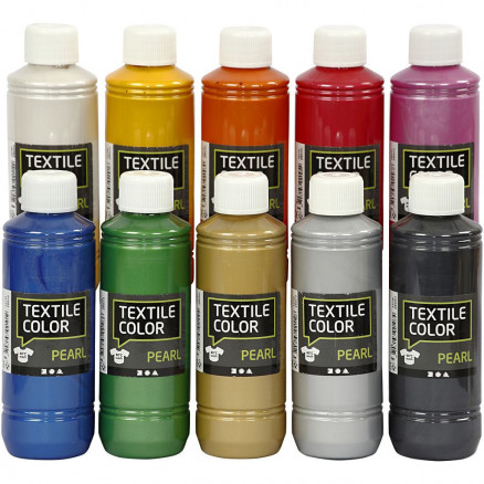 Textile Color, ass. farver, perlemor, 10x250 ml/ 1 pk.