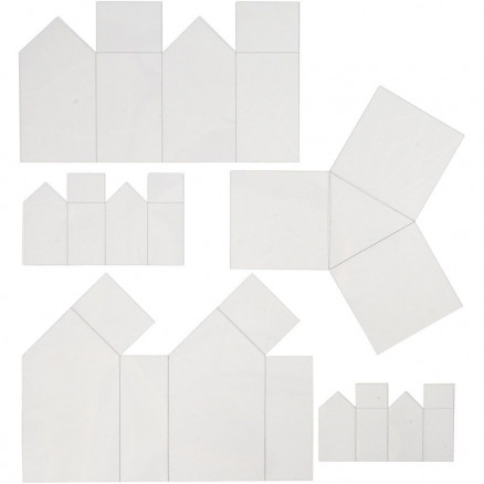 Støbeforme, transparent, huse og trekant, H: 6-14,5 cm, 5 stk./ 1 pk.