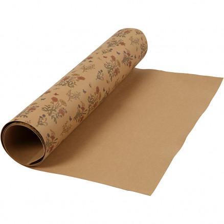 Læderpapir, B: 49,5 cm, 350 g/m2, lys brun, blomsterprint, 1m thumbnail