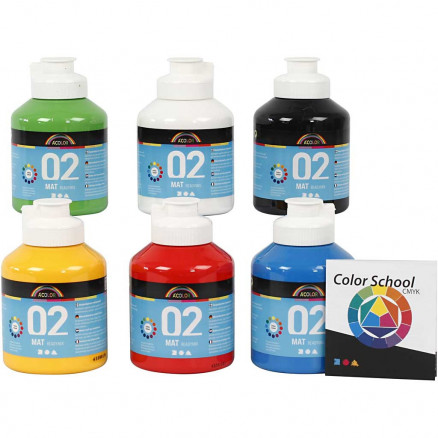 A-Color Akrylmaling 6 Ass. Farver 02 Mat Plakatfarve 500ml - 6 stk thumbnail