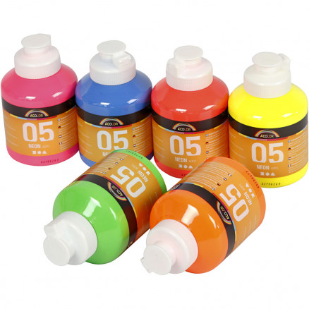 A-Color akrylmaling, neonfarver, 05 - neon, 6x500ml thumbnail