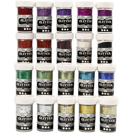 Glitter - sortiment, ass. farver, 20x20g thumbnail
