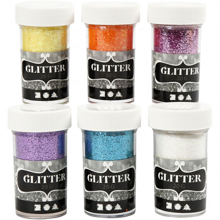 Glitter, ass. farver, 6x20g thumbnail