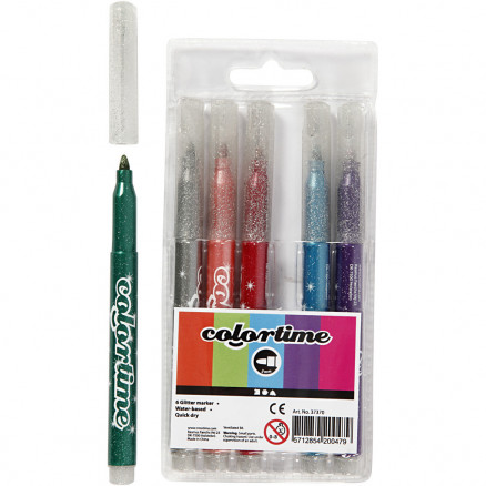 Colortime glittertusch, stregtykkelse: 4,2 mm, ass. farver, 6stk. thumbnail