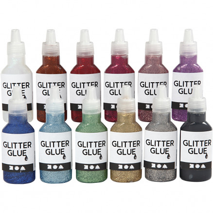 Glitterlim, ass. farver, 25 ml/ 12 pk.