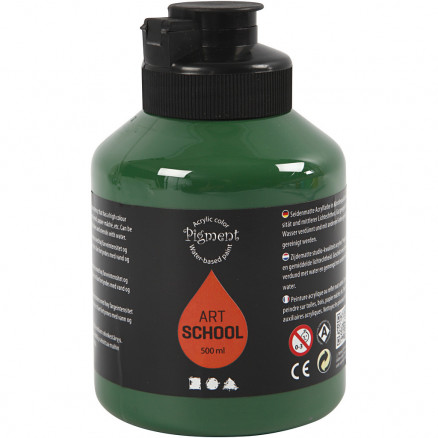 Akrylmaling , mørk grøn, halvblank, halvtransparent, 500 ml/ 1 fl.