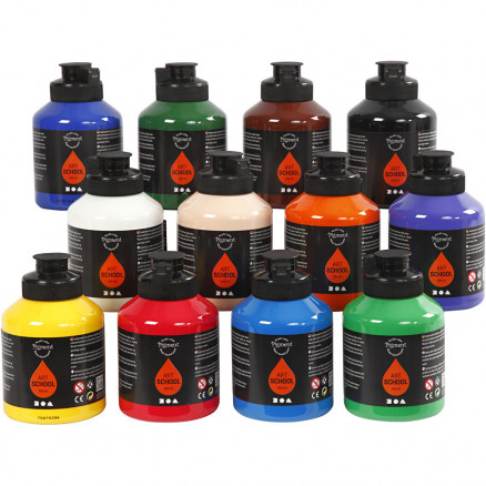 Akrylmaling , standardfarver, halvblank, 12x500 ml/ 1 ks.