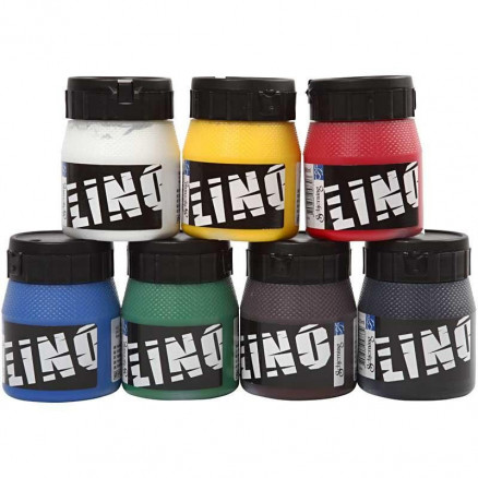 Linoleumssværte, ass. farver, 7x250ml thumbnail