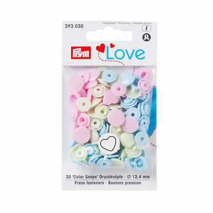 Prym Love Color Snaps Trykknapper Plast Hjerte 12,4mm Ass. Pink/Blå/Gr