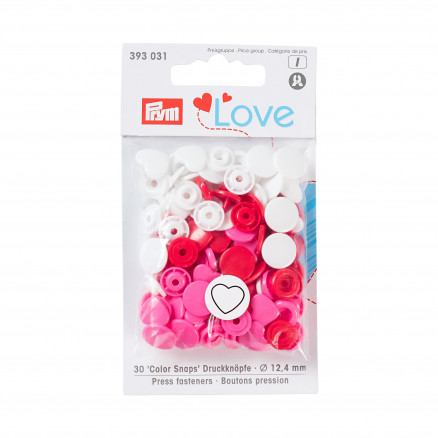 Prym Love Color Snaps Trykknapper Plast Hjerte 12,4mm Ass. Rød/Pink/Hv