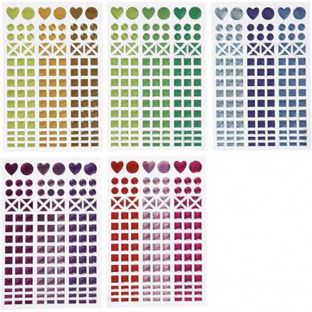 Stickers til mosaik, ass. farver, diam. 8-14 mm, 11x16,5 cm, 10 ark/ 1