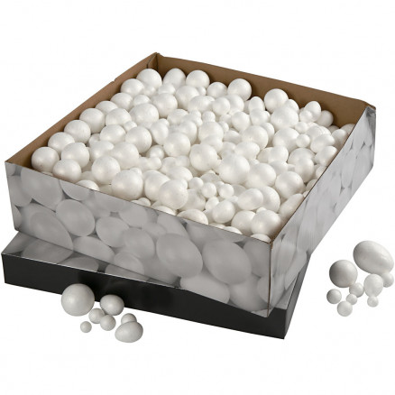 Kugler og æg, str. 1,5-6,1 cm, hvid, styropor, 550stk. thumbnail