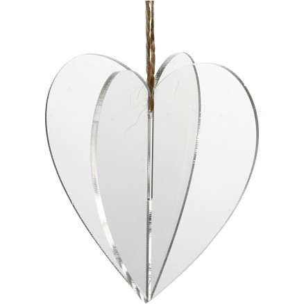 Akrylophæng, 3D hjerte, str. 7,5x7,5 cm, tykkelse 2 mm, 3stk. thumbnail