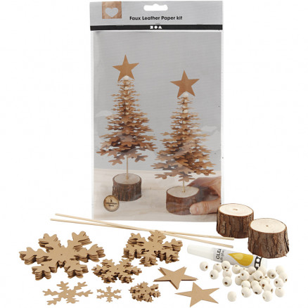 Juletræer af læderpapir, tykkelse 0,55 mm, natur, 1sæt thumbnail