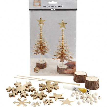 Juletræer af læderpapir, tykkelse 0,55 mm, guld, 1sæt thumbnail
