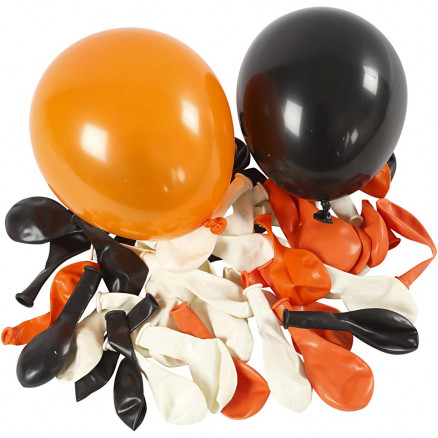 Balloner, diam. 23-26 cm, hvid, orange, sort, runde, 100ass. thumbnail