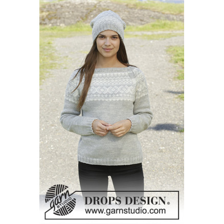 Silver Dream by DROPS Design - Bluse og Hue med nordisk mønster Strikk thumbnail