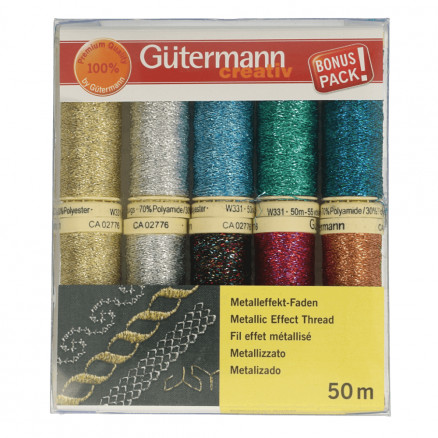 Gütermann Trådsæt Sytråd Metallic 8 farver 50m - 10 stk thumbnail