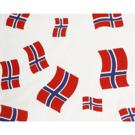 Billede af Bomuldsstof med Norske Flag 145cm - 50cm