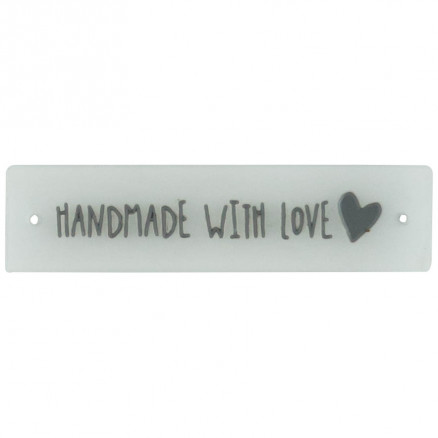 Label i Silikone Handmade with Love Transparent med Grå - 1 stk thumbnail