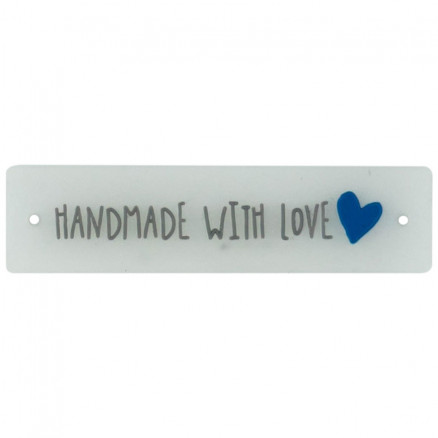 Label i Silikone Handmade with Love Transparent med Blå og Grå - 1 stk thumbnail