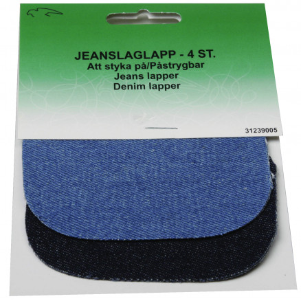Strygemærke/Reparationslap Jeans Oval Lys og Mørk Denim 8x9cm - 4 stk thumbnail