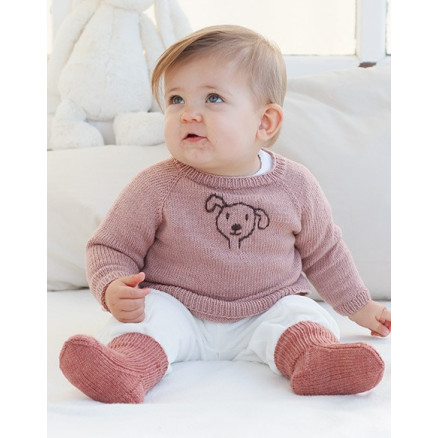 Woof Woof Sweater by DROPS Design - Baby Bluse Strikkeopskrift str. 0/ - 0/1 mdr
