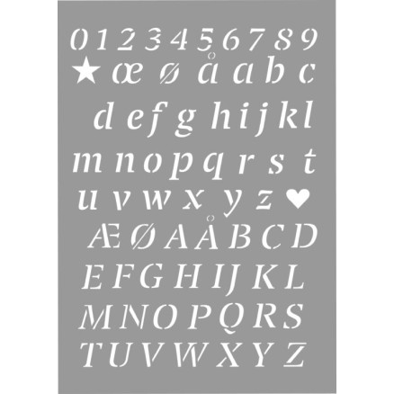 10: Stencils/Skabelon Alfabet og Tal - 15 x 21 cm