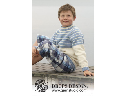 Water Stripes by DROPS Design - Bluse Strikkeopskrift str. 3/4 - 13/14 thumbnail