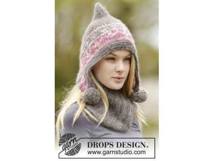 Sweet Winter Hat by DROPS Design - Hue og hals strikkeopskrift str. S/ thumbnail